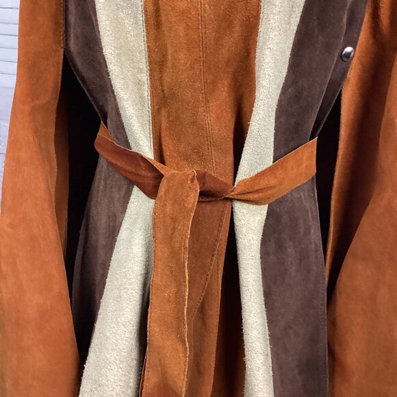 Vintage 60s Suede Two Tone Leather Cape Poncho with Belt - Picture 3 of 15